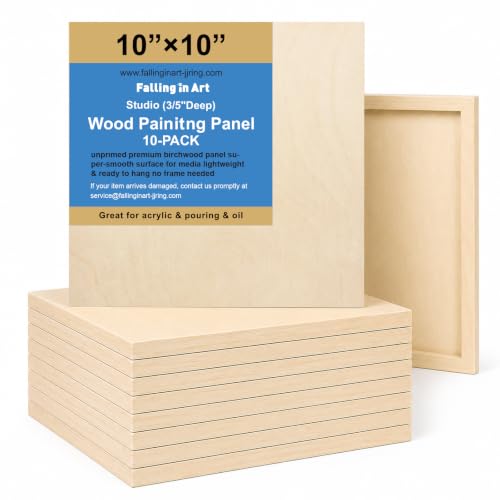 10 Pack 10 x 10 Wood Panel Boards, Unfinished Wood Canvas, Cradle Boards for Crafts, Painting Canvas, DIY Art Projects, Pouring, Arts Use with Oils, Acrylics - size: 10*10 10 Pack