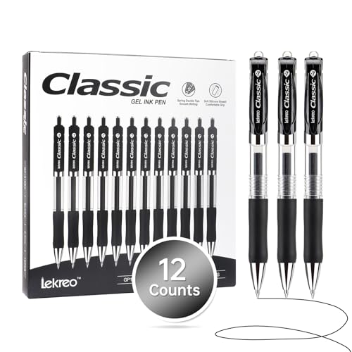 Classic Retractable Gel Roller Pens, 0.7mm Fine Point (Black Ink- 12 Packs) - color: Black Ink- 12 Packs