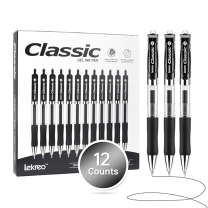 Classic Retractable Gel Roller Pens, 0.7mm Fine Point (Black Ink- 12 Packs) - color: Black Ink- 12 Packs