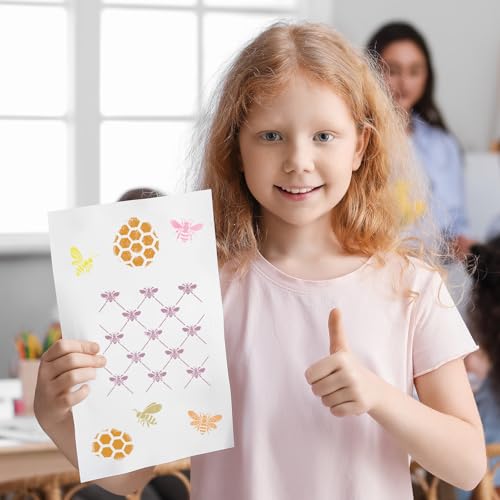 JarThenaAMCS 16Pcs Bee Stencils Assorted Bee Honeycomb Templates Stencils Reusable Summer Plastic Drawing Painting Template for DIY Art Craft Painting on Wood - style: Bee