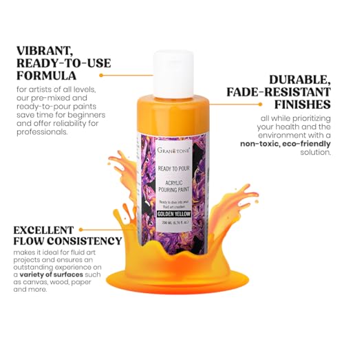 GRANOTONE Premium Acrylic Pouring Paint Golden Yellow Colour 6.76 fl oz 200 ml Ready to Use Superior High Flow Formula for Canvas Wood Paper Craft and Fluid Art Projects Made in India - color: GOLDEN YELLOW
