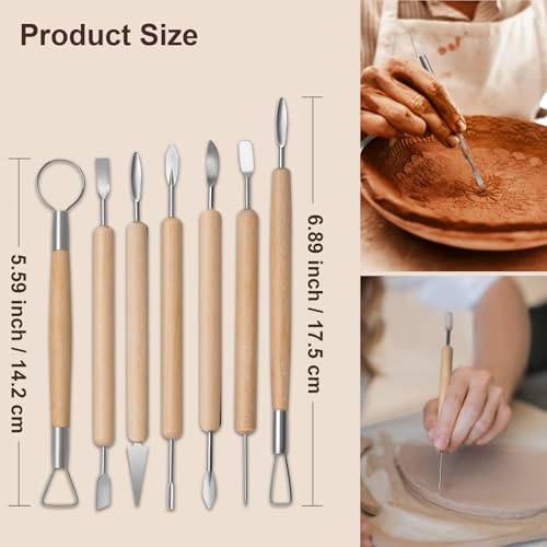 Amrules Pottery Tools, 38 PCS Polymer Clay Sculpting Tools Set, Ceramic Kit for Beginner, Adults, Pottery Craft, Carving, Drawing, Molding, Modeling, Shaping - color: Lightyellow-38Pcs