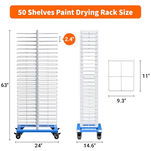 Paint Drying Rack, 50-Tier Heavy-Duty Steel Painting Drying Rack for Cabinet Doors, Locking Casters, 25 lbs Per Shelf, Space-Saving Design for Paint Shops & Woodworking