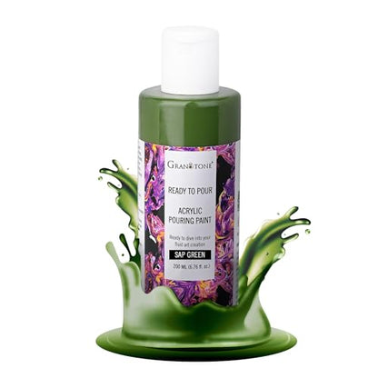 GRANOTONE Premium Acrylic Pouring Paint, Ready-to-Use, Superior High-Flow Formula, Ideal for Canvas, Wood, Paper, Craft & Fluid Art Project 200 ml (SAP GREEN) - color: SAP GREEN