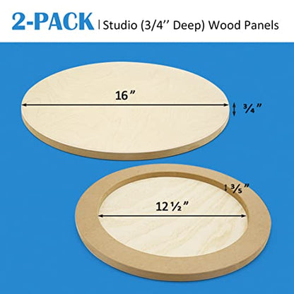 Falling in Art Unfinished Round Birch Wood Canvas Panels Kit, 2 Pack of 16’’ Studio 3/4’’ Deep Cradle Boards for Pouring Art, Crafts, Painting, and More - size: 16' round 2 Pack