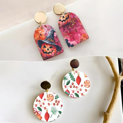 10 Pcs Christmas Polymer Clay Transfer Paper, Christmas Bells Red Berries, Princess Pattern 2 Design Water Soluble Transfer Sheets for Polymer Clay Earrings Jewelry Making DIY Projects 5.82X3.93 in