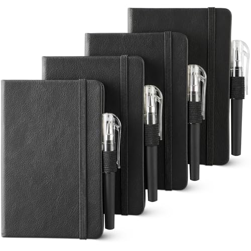 NETANY 4 Pack Small Notebook Pocket Notebook, A6 Mini Leather Hardcover Journal, 3.7" X 5.7", 416 Pages Note Pads, Black - color: Black
