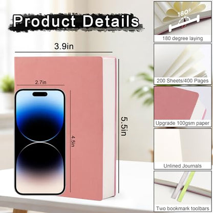 Thick Blank Journal Notebook 400 Pages, A6 Unlined Plain Sketchbook, 100gsm Thick Paper Hardcover Soft Leather Cover, No Lines Drawing Pad Memo Diary Writing Art Notepad ，3.9 × 5.5 - color: Warm Powder-400 Page