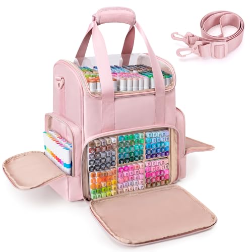Rexmica Double Layer Marker Organizer Bag Fit for 400 Markers, Large Marker Storage Case with Dividers and Multiple Pockets for Art Markers, Coloring Book or Other Painting Supplies, Pink (Patented) - color: Pink