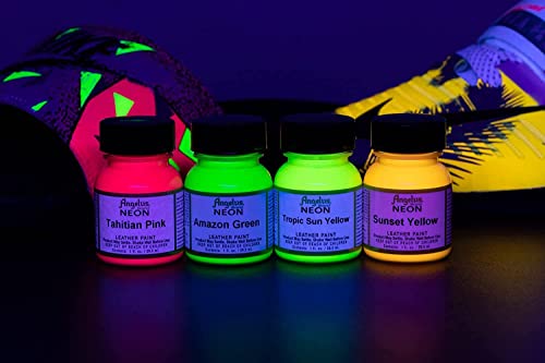 Angelus 4oz Neon Leather Paint 6 Pack Starter Kit Set For Paint, Shoes, Boots, Jackets, Shirts, Art, Crafts, & More