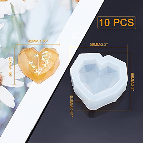 arricraft 10 Pcs Faceted Heart Silicone Resin Molds, Resin Casting Molds for for Resin Jewelry DIY Craft-Clear - color: Faceted Heart