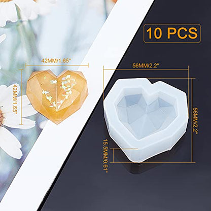 arricraft 10 Pcs Faceted Heart Silicone Resin Molds, Resin Casting Molds for for Resin Jewelry DIY Craft-Clear - color: Faceted Heart