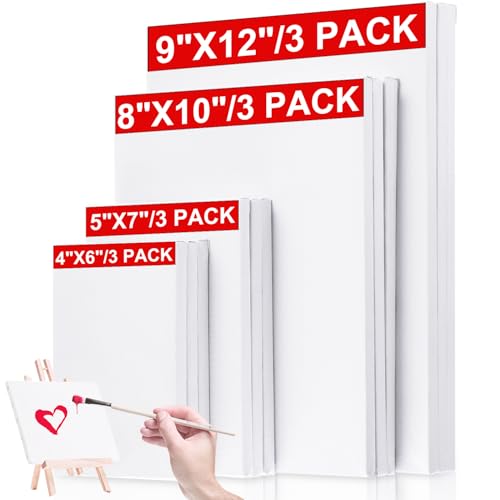 Hestya Assorted Mini Stretched Canvas - 12 Pcs, Small Drawing Canvas, Square Paint Canvas for Christmas Craft (4 x 6 Inches, 5 x 7 Inches, 8 x 10 Inches, 9 x 12 Inches) - size: 4 x 6 Inches/ 5 x 7 Inches/ 8 x 10 Inches/ 9 x 12