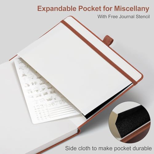 AHGXG Dotted Journal Notebook, 160 Numbered Pages, A5 Medium Size (5.7'' x 8.3''), 120 GSM Thick Paper, Leather Hardcover, for Journaling, Planning, Tracking (Brown) - color: Brown, style: Dotted