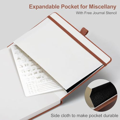 AHGXG Dotted Journal Notebook, 160 Numbered Pages, A5 Medium Size (5.7'' x 8.3''), 120 GSM Thick Paper, Leather Hardcover, for Journaling, Planning, Tracking (Brown) - color: Brown, style: Dotted
