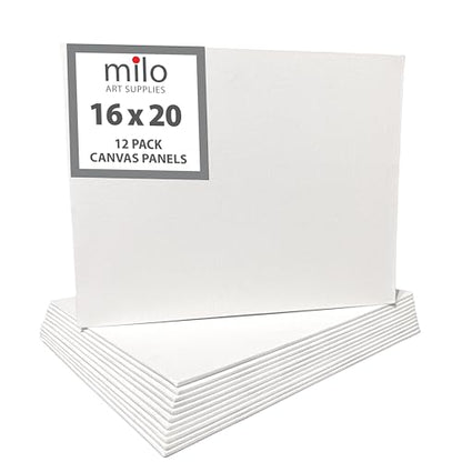 milo Canvas Panel Boards for Painting | 16x20 inches | 12 Pack of Flat Canvas Panels, Primed & Ready to Paint Art Supplies for Acrylic, Oil, Mixed Wet Media, & Pouring, Bulk Painting Party Pack - size: 16"x20" Pack of 12