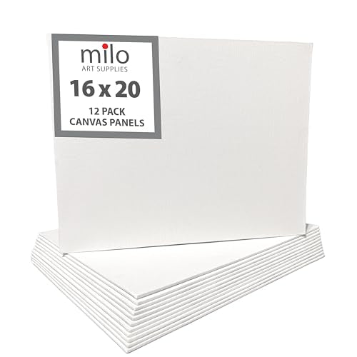 milo Canvas Panel Boards for Painting | 16x20 inches | 12 Pack of Flat Canvas Panels, Primed & Ready to Paint Art Supplies for Acrylic, Oil, Mixed Wet Media, & Pouring, Bulk Painting Party Pack - size: 16"x20" Pack of 12