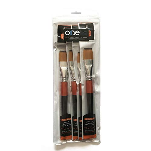 One Inch Flat Bright Paint Brush, Pack of 4, Premium Quality Synthetic Hair for Acrylic Watercolor Oil Gouache Painting by Students, Professionals and Artists - size: 1 Inch Flat (4 PCS)