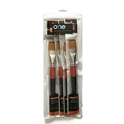 One Inch Flat Bright Paint Brush, Pack of 4, Premium Quality Synthetic Hair for Acrylic Watercolor Oil Gouache Painting by Students, Professionals and Artists - size: 1 Inch Flat (4 PCS)