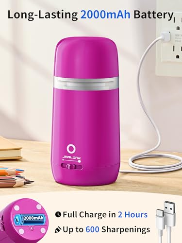 JARLINK Automatic Electric Pencil Sharpener - Hands-Free Operation, 3 Sharpness Modes, 3-Second Sharpening, Rechargeable & Portable for 7-12mm Pencils, Ideal for Classroom and Home Use (Pink) - color: Pink