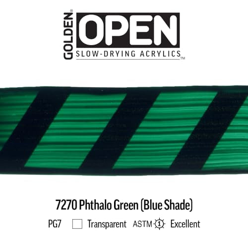 GOLDEN OPEN Slow-Drying Acrylics, Phthalo Green/B.S., 5 fl oz. tube, Professional Acrylic Paint, Transparent - color: Phthalo Green /B.S., size: 5 Fl Oz (Pack of 1)