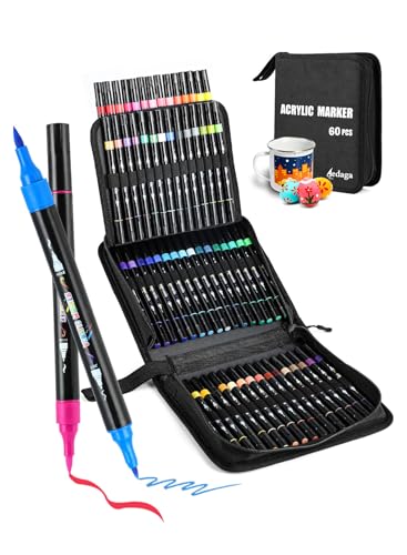 Brled 60 Colors Acrylic Paint Markers with Canvas Bag, Acrylic Paint Pens with Dual Brush & Fine Tip for for Adults, Eggs, Wood, Rock, Canvas, Plastic, Stone, Glass, Ceramic - color: 60 Colors - Eggs & Plastic