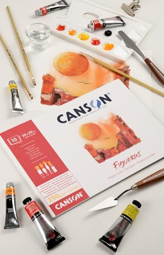 Canson Figueras, Oil Paper, Imitation Linen Grain, 290gsm, Glued pad on Short Side, 18x24cm, White, 10 Sheets - size: 18x24cm, style: Gluing short side