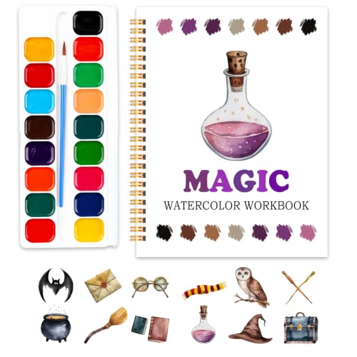 Easy Magic Watercolor Workbook for Beginners, Water Coloring Book, 18 Colors Watercolors Paint Set, 12 Patterns Fantasy Art Watercolor Kit, Relaxing DIY Gift for Adults and Women Teen - color: magic