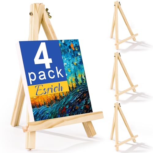 ESRICH 4 PCS 9 Inch Wood Easels, Easel Stand for Painting Canvases, Art and Crafts, Tripod, Painting Party Easel, Kids Student Tabletop Easels for Painting, Portable Canvas Photo Picture Sign Holder - style: 4