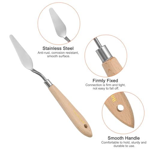 HARFINGTON 4pcs 10# Painting Palette Knife Pointy Stainless Steel Art Spatula Painting Pallet Knives Scrapers Tools with Plastic Handle for Acrylic Oil Canvas Mixing Spreading - size: 60mm x 22mm