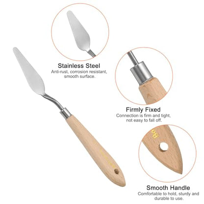 HARFINGTON 4pcs 10# Painting Palette Knife Pointy Stainless Steel Art Spatula Painting Pallet Knives Scrapers Tools with Plastic Handle for Acrylic Oil Canvas Mixing Spreading - size: 60mm x 22mm