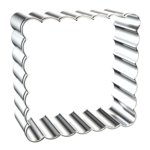 Scalloped Square Cookie Cutter Set - 5 Inch, 4 Inch, 3 Inch, 2 Inch - Fluted Edge Wavy Square Plaque Cookie Cutters Shapes Biscuit Molds - Stainless Steel - style: Square