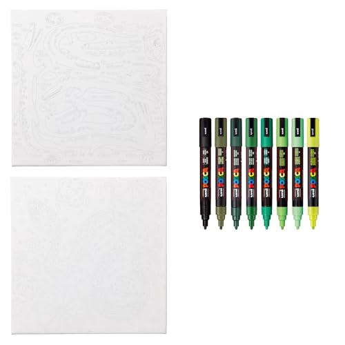 POSCA Canvas Paint by Number Kit, Swamp & Slither - 8 Acrylic Markers with 2 Pre-Drawn Canvases - Gift Set for Artists, Adults and Kids - color: Swamp & Slither