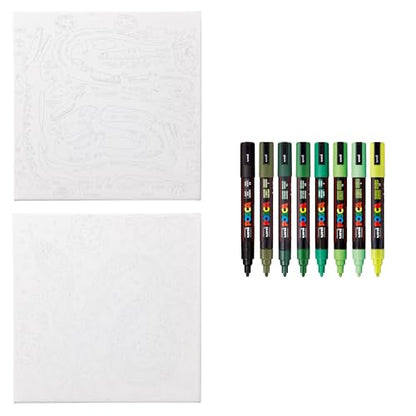 POSCA Canvas Paint by Number Kit, Swamp & Slither - 8 Acrylic Markers with 2 Pre-Drawn Canvases - Gift Set for Artists, Adults and Kids - color: Swamp & Slither