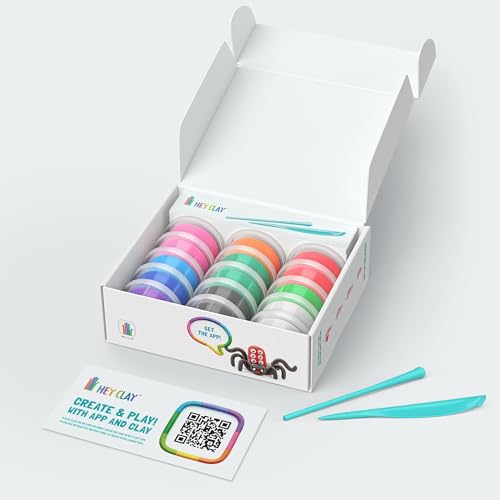 HEY CLAY Set - Colourful Modeling Air Dry Clay Kit for Kids 15 cans and Sculpting Tools with Fun Interactive Instructions App - Children 3+ (Bugs) - style: Bugs