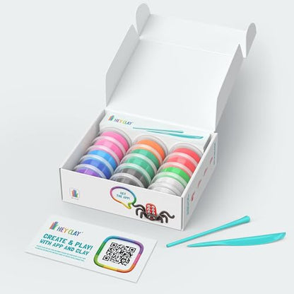 HEY CLAY Set - Colourful Modeling Air Dry Clay Kit for Kids 15 cans and Sculpting Tools with Fun Interactive Instructions App - Children 3+ (Bugs) - style: Bugs