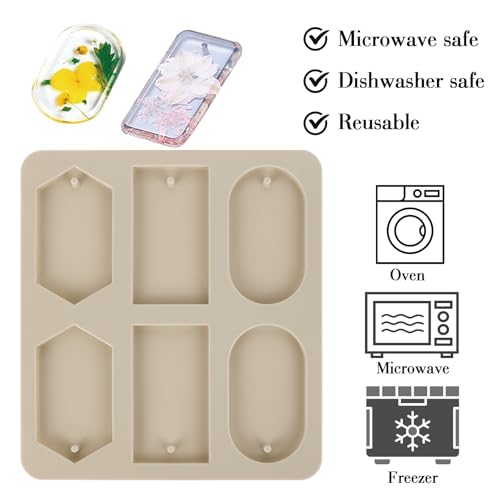 Epoxy Resin Molds, 1 Pcs Silicone Molds for Crafts, Resin Keychain Mold Rectangle Rhombic Elliptical Casting Mold with Hanging Holes for Jewelry Making DIY Handicrafts Pendant Decoration, Grey