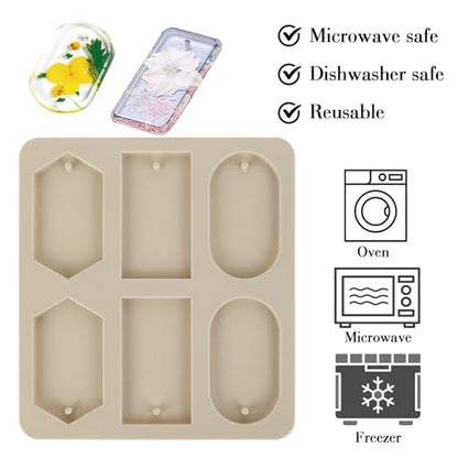 Epoxy Resin Molds, 1 Pcs Silicone Molds for Crafts, Resin Keychain Mold Rectangle Rhombic Elliptical Casting Mold with Hanging Holes for Jewelry Making DIY Handicrafts Pendant Decoration, Grey