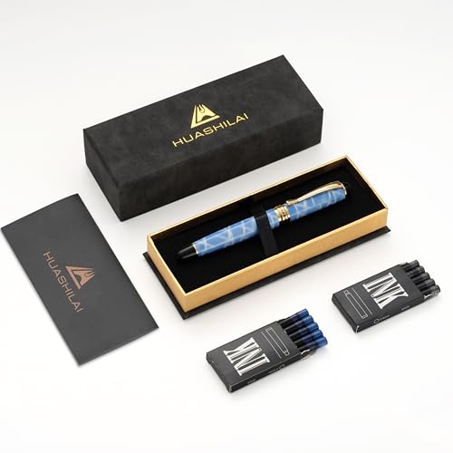 Luxury Fountain Pen Set – 46g Metal Calligraphy Pen with Gift Box, 2 Ink Cartridge Sets (Black & Blue), Flex Nib Writing Pen for Beginners & Professionals (Sky Blue) - color: Sky Blue