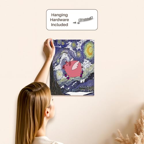 3dRose Funny Cute Flying Pig in Starry Night Van Gogh Art Museum Grade Canvas Wrap 11x14 - size: 11"L x 14"W