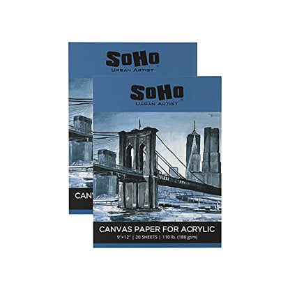 SoHo Urban Artist Acrylic Canvas Pads - Textured Canvas Paper Pad for Painting, Drawing, Pastels, Travel, & More! - [2-Pack - 9x12] - size: 9x12" - 2 Pack