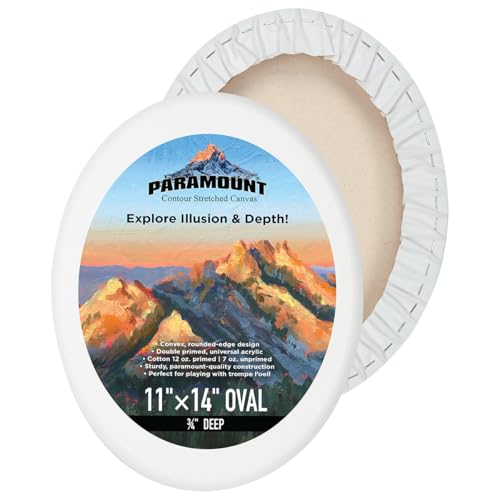 Paramount Contour Convex Profile Stretched Canvas, 11x14 Oval Canvas, 5 Pack, 3/4" Deep - Double Primed for Oil, Acrylic, and Mixed Media Art - 100% Cotton Duck Medium Texture - size: 11x14"