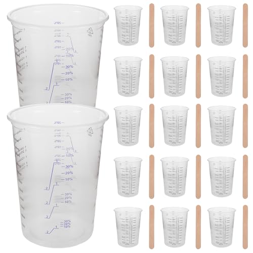 50 Set 600ml Disposable Graduated Measuring Cups with Wide Mouth and Pp Material for Efficient Pouring, Wood Stirring Sticks Included, for Epoxy Resin Mixing and Small Batch