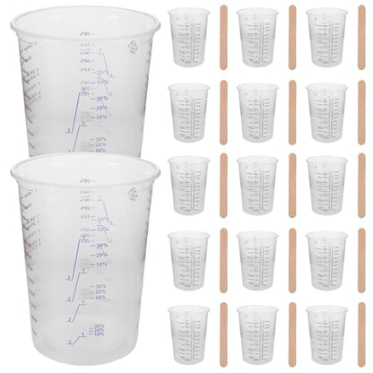 50 Set 600ml Disposable Graduated Measuring Cups with Wide Mouth and Pp Material for Efficient Pouring, Wood Stirring Sticks Included, for Epoxy Resin Mixing and Small Batch