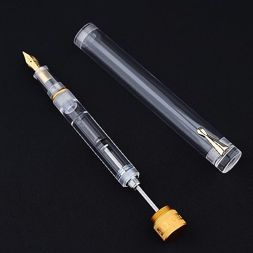 erofa Majohn V1 Vacuum Filling Fountain Pen Extra Fine Nib, Transparent Acrylic Demonstration Writing Gift Pen with Box (Golden Clip) - color: Extra Fine Nib (Golden Clip)