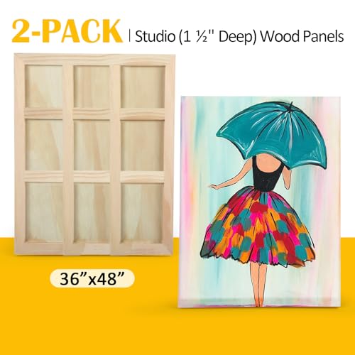 Falling in Art 2 Pack Unfinished Wooden Canvas Panels, 36x48 Gallery Birch Wood Panels Kit, 1 1/2" Deep Art Cradle Boards for Acrylic Painting, Pouring and Burning - size: 36*48 2 Pack