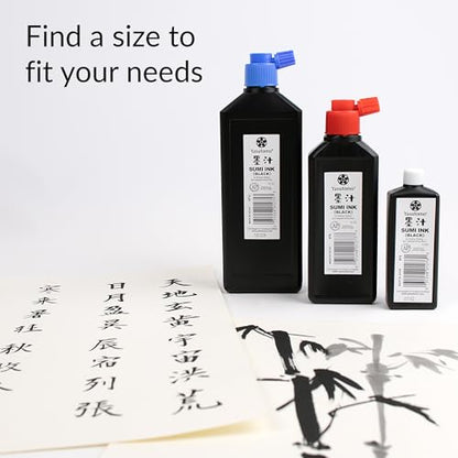 Yasutomo Bokuju Liquid Ink - 6oz Sumi Ink for Calligraphy and Artwork - Black Drawing Ink for use with Japanese Ink Brushes and Dip Pens