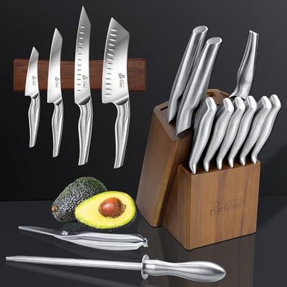 DDF iohEF Kitchen Knife Set with Block, 16 PCS Knife Sets for Kitchen with Block Japanese Stainless Steel, Ultra Sharp Chef Knife Set with Sharpener - color: 16PCS Kitchen Knives