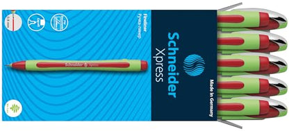 Schneider Xpress Premium Fineliner, 0.8 mm Porous Point, Light Green Barrel, Red Ink, Box of 10 Pens (190002) - color: Red