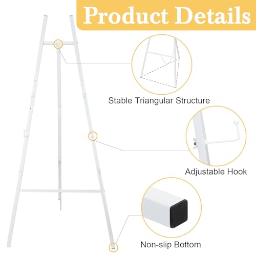 CroBlissful White 50" Easel Stand for Wedding Sign Adjustable 3Tier Height Display Easel with Chain Heavy Duty Floor Tripod for Welcome Wedding Sign Painting Canvas Baby Shower Party Poster (Metal) - color: White